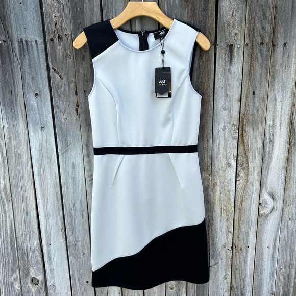 NWT ABS Allen Schwartz Vintage Y2K Sleeveless Sheath Scuba Dress Black Cream 10 - Picture 14 of 14